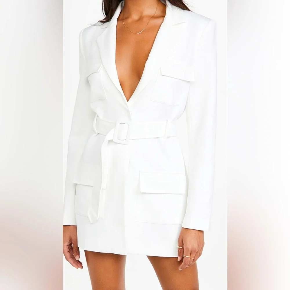 Lioness Steinway Mini Dress Womens Small White Blazer Style Belted Utility Cargo